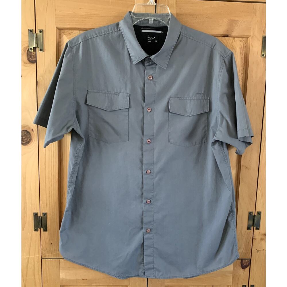 RVCA Short Sleeve Shirt Gray Cotton Blend Snap Pocket Men's Size XL